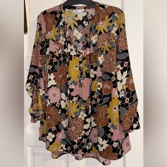 DR2 by Daniel Rainn Floral Peasant Women's 3/4 Sleeve Sheer Blouse - Picture 5 of 9